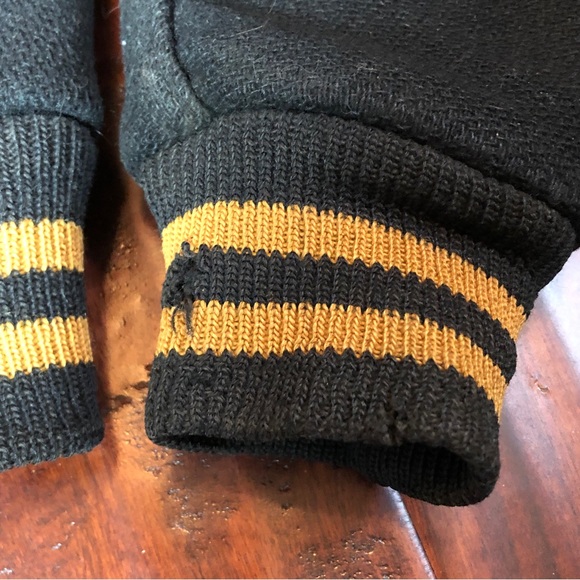 50s Black Gold Wool Letterman Varsity Jacket Distressed Athletic Satin Lining - Picture 10 of 10